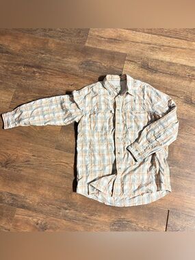 LL Bean Mens Shirt L Orange Plaid Tropicwear Button‎ Down Vented Fishing Outdoor